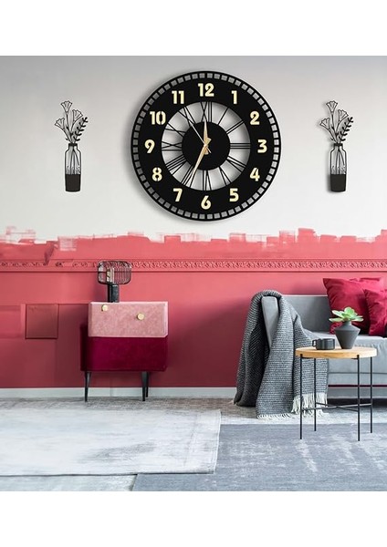 Modern Tablo Setli Ahşap Vıp Dekoratif Duvar Saati modelleri