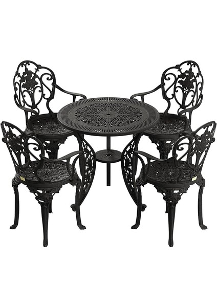 Ferforje Görünümlü Plastik Yuvarlak Masa Ø75 Isparta Sandalye (5, Siyah)