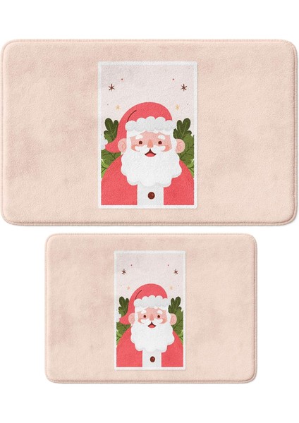 Sevimli Tasarımlı Yılbaşı Dekoru Paspası, Kaymaz Taban, Yıkanabilir, Yeni Yıl Paspası (288_BPSM, 2'li Takım 40X60_50X80)