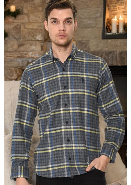 G700 Dewberry Erkek Gömlek-Düz Lacivert