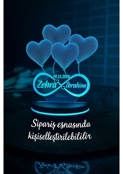 Kişiye Özel Rgb 3 Boyutlu LED Lamba – Evlilik Yıl Dönümü, Sevgiliye, Eşe Sonsuz Aşk Hediyesi