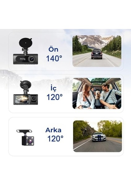 1080P Ön ve Arka Kameralı 2.0" IPS Hd Ekran, Wifi ve G Sensörlü Akıllı Araç Kamerası CMR100 modelleri