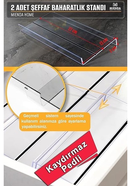 Home 2 Adet Kaydırmaz Pedli Şeffaf Stand Baharatlık Standı Çekmece Içi Düzenleyici Mh.ydk.plx2 modelleri
