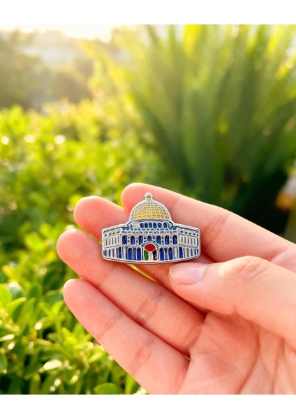 Kaya Kubbesinin Simgesi Orjinal Renkli Filistin Bayrak Ile Tasarımlı Metal Yaka Rozeti 1 Adet A300003