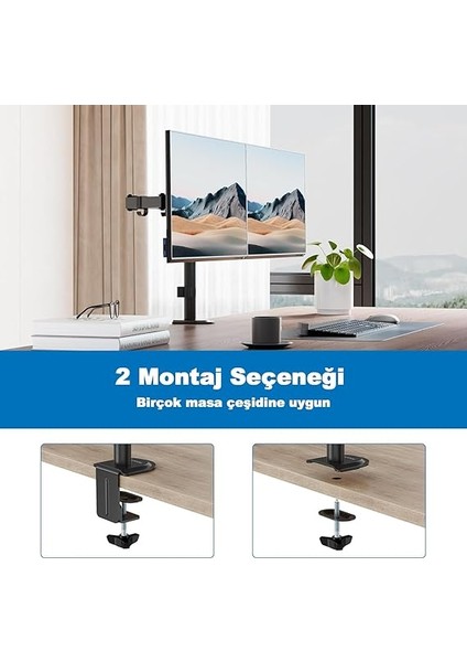 Çift Kol Monitör Standı 32" Ekrana Kadar Vesa 75X75 ve 100X100 Uyumlu Çift Ekran indirimleri