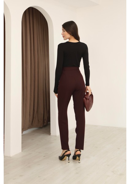 Kadın Vişne Dar Kesim Kumaş Pantolon