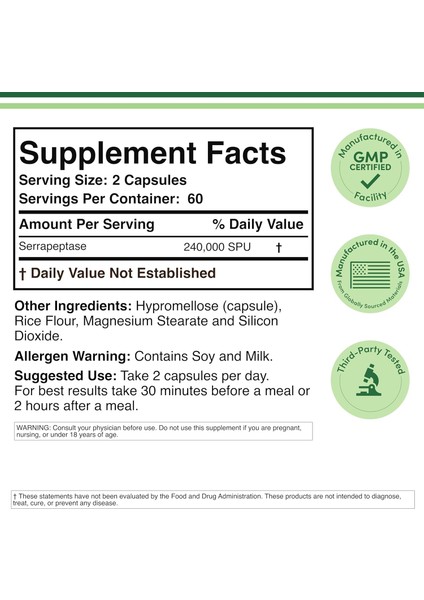 Serrapeptase 240,000 Proteolytic Hearth Enzyme Joint Health 120 Caps modelleri