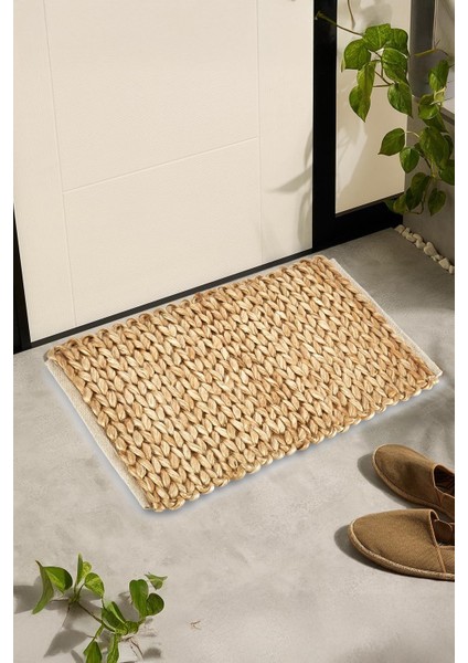 El Yapımı Örgü Jüt Hasır Lüx Kapı Önü Paspası, (65 x 45 Cm)