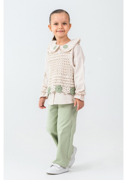 Örme Çiçek Detaylı Kız Çocuk 3\'lü Takım - 26K 4479 fiyatları