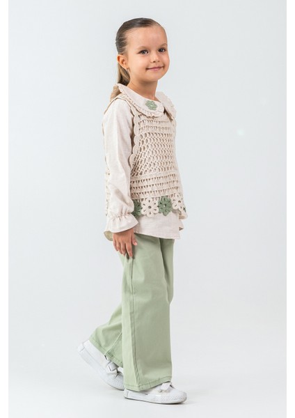 Örme Çiçek Detaylı Kız Çocuk 3\'lü Takım - 26K 4479 modelleri