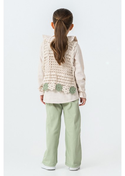 Örme Çiçek Detaylı Kız Çocuk 3\'lü Takım - 26K 4479 fırsatları