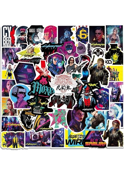 50 Adet Siber ve Punk Çıkartma, Havalı Cyberpunk Çıkartma, Dizüstü Bilgisayar, Su Şişesi, Araba, Motosiklet, Tampon, Bagaj, Kaykay, Grafiti Için