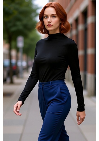 Kadın Esnek Örme Dik Yaka Bluz Günlük Şıklık ve Konfor Odaklı Tasarım Kaliteli Şık Rahat Modern fırsatları