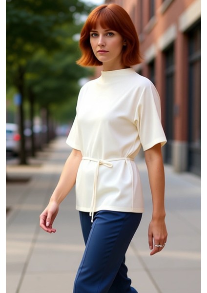 Kadın Regular Fit Dik Yaka Uzun Örme Bluz Kaliteli Şık Rahat Modern Zarif Günlük fırsatları