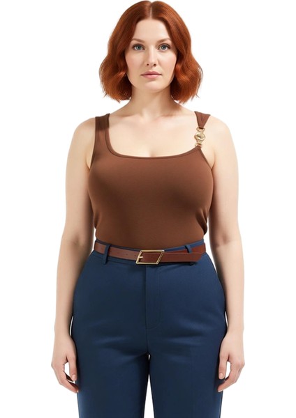 Kadınlar Için Vücuda Oturan Detaylı Askılı Esnek Örme Üst Kaliteli Şık Rahat Modern Zarif Günlük