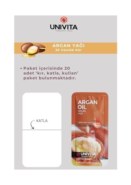 Unıvıta %100 Doğal Katkısız Argan Yağı - 20 Günlük Bakım Kürü - 80 ml (4ml x 20) modelleri