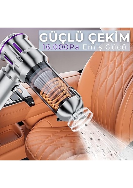 Şarjlı Araç Süpürgesi 16000PA - Üfleme Özellikli Mini Oto Süpürgesi 3 Kademeli - 6000 Mah Şarj Kapasitesi, Çok Fonksiyonlu Süpürge Başlıkları ile Taşınabilir Kablosuz Süpürge fırsatları