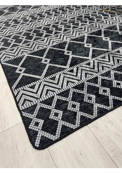 Gri Siyah Iskandinav Tarzı Kilim Desenli Yolluk Lateks Halı fırsatları