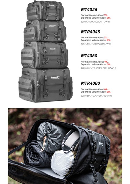 33-45L, 40-60L, 60-80L Genişletilebilir Su Geçirmez Motosiklet Kuyruk Çantası indirimleri