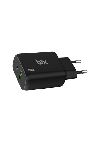 Bix ZH-2U41T 25W Pd 3.0 Type-C & Usb-A Çift Bağlantı Noktalı Hızlı Şarj Adaptörü Siyah,, 15/14/13/12/pro Max, iPad Air/pro ve Daha Fazlası ile Uyumlu modelleri
