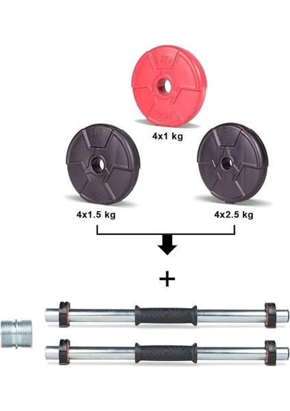 22 kg Multifonksiyonel Kırmızı Siyah Halter Seti ve Dambıl Seti modelleri