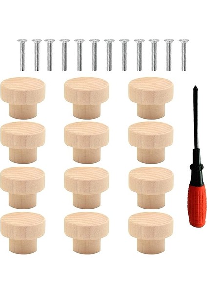 12'li Paket Ahşap Mobilya Topuzu, Kapı Çekmece Kulpları, Dolaplar ve Çekmeceler Için Topuzlar, Vidalı Dolap Topuzu, Şifonyer, Mobilya Için Ahşap Topuzlar, 35 x 26 mm - A