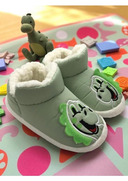 Erkek Çocuk Hayvanlı Kışlık Yumuşacık Içi Yünlü Mavi Ev Pandufu