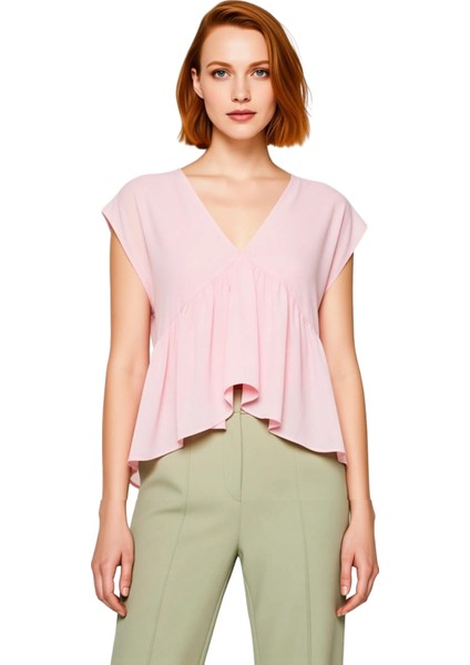 Kadın V Yaka Kolsuz Dökümlü Aerobin Bluz Kaliteli Şık Rahat Modern Zarif Günlük fiyatları