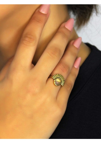 Doğal Taş Pembe Kuvars Taşlı Antik Model Kadın Ayarlanabillir Yüzük EUY82PK