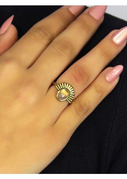 Doğal Taş Pembe Kuvars Taşlı Antik Model Kadın Ayarlanabillir Yüzük EUY82PK fiyatları