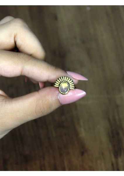 Doğal Taş Pembe Kuvars Taşlı Antik Model Kadın Ayarlanabillir Yüzük EUY82PK modelleri