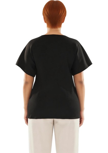 Asimetrik Düğmeli V Yaka Kısa Kollu Kadın Triko Üst Kaliteli Şık Rahat Modern Zarif Günlük modelleri