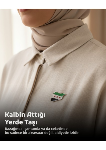 Suriye Haritası Içinde Yeni Bayrağı Harita Şekli Unisex Yaka Mineli Rozeti 29 mm A300028 indirimleri