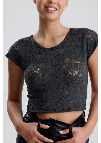 Dantel Transparan Kısa Kollu Bluz | BUST35379 fırsatları