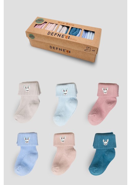 6 Çift Kutulu Kız Newborn Yeni Doğan ve Bebek Çorabı 0-6 Ay