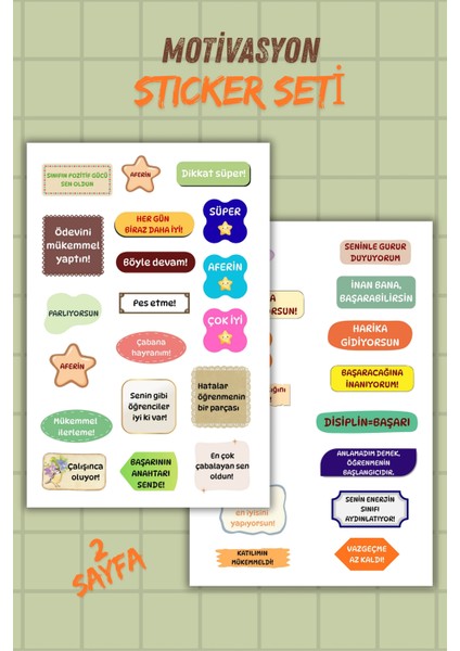 2 Sayfa Öğretmen Sticker/etiket Seti Öğrenci/ Ilham Verici Sözler/ödül/