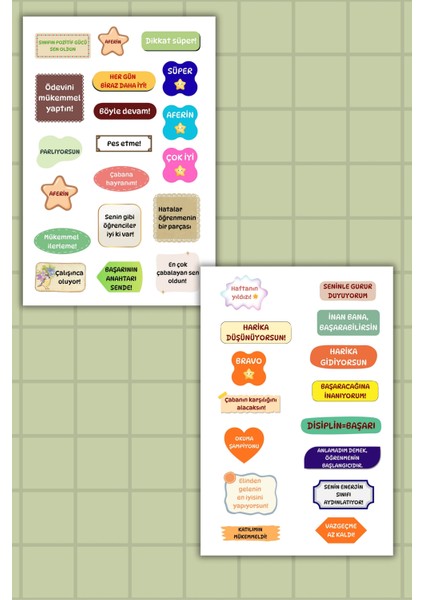 2 Sayfa Öğretmen Sticker/etiket Seti Öğrenci/ Ilham Verici Sözler/ödül/ fiyatları