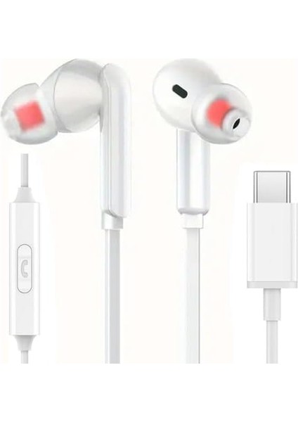 Teknosepetim Tak Çalıştır Type-C Kulakiçi Kablolu Kulaklık Mikrofonlu 15 Pro Max S24 Ultra Uygun Kulaklık (Beyaz)