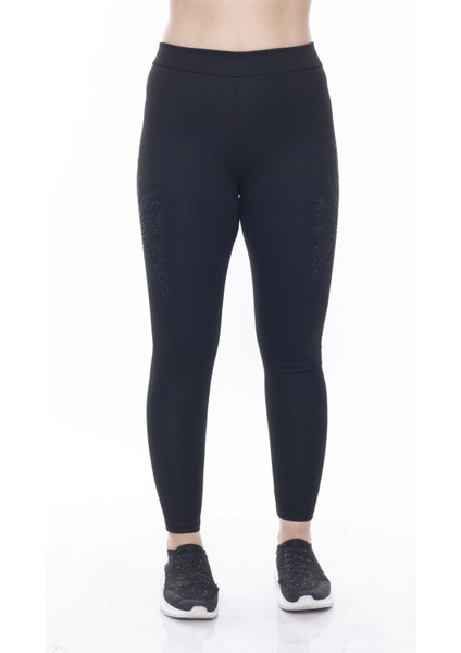 Kadın Siyah Beli Lastikli Yanı Taş Işlemeli Toparlayıcı Tayt fiyatları