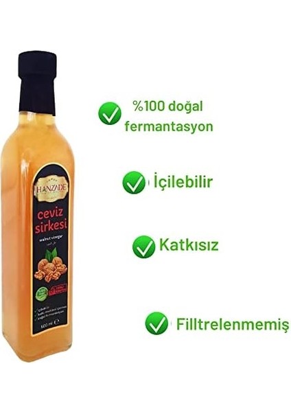 Hanzade Bitkisel Ceviz Sirkesi 500 ml x 3 Adet Doğal Fermantasyon Içilebilir Katkısız Cam Şişe modelleri