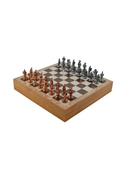 Orta Boy Metal Ispanyol Satranç Takımı ve Desenli Sandıklı Mdf Tahtası (36X36X6 Cm.) modelleri
