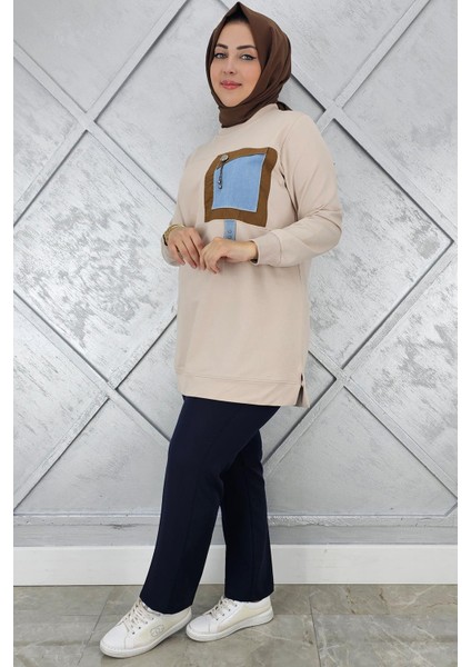 Kadın Kombinli Sallantı Aksesuar Detaylı Tesettür Tunik