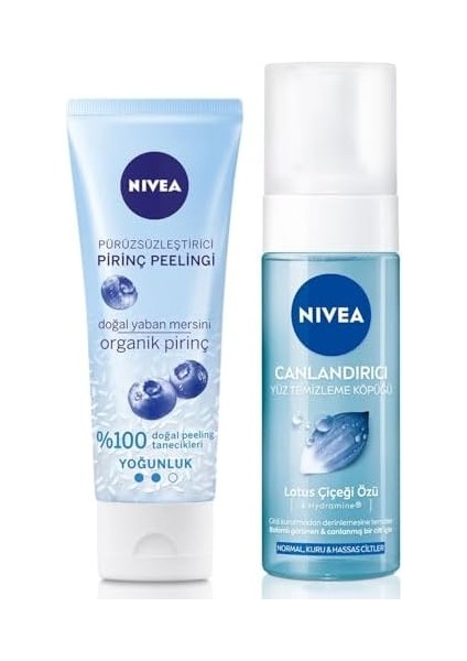 Nivea Pürüzsüzleştirici Organik Pirinç Nazik Yüz Peeleng 75ML ve Canlandırıcı Yüz Temizleme Köpüğü 1 fiyatları