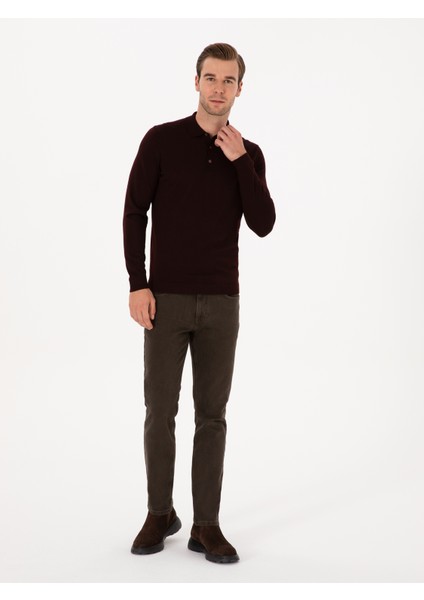 Erkek Bordo Slim Fit Yün Karışımlı Polo Yaka Basic Triko Kazak 50315267-VR014 fırsatları