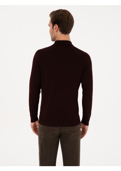 Erkek Bordo Slim Fit Yün Karışımlı Polo Yaka Basic Triko Kazak 50315267-VR014 indirimleri