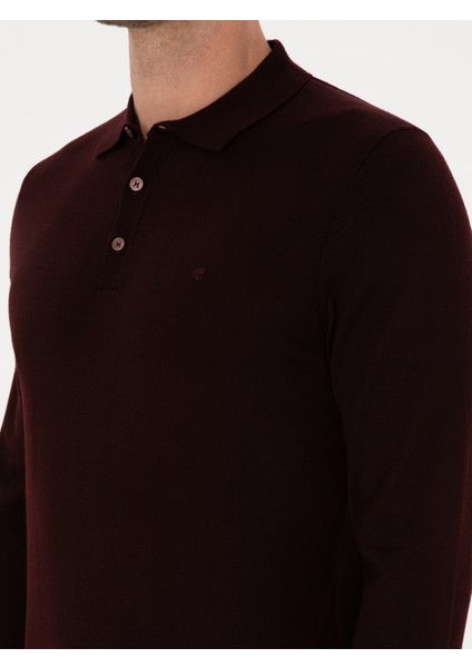 Erkek Bordo Slim Fit Yün Karışımlı Polo Yaka Basic Triko Kazak 50315267-VR014