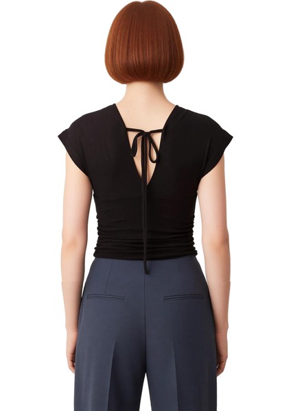 Kadın V Yaka Büzgülü Vücuda Oturan Örme Bluz Cool & Comfort Kaliteli Şık Rahat Modern Zarif modelleri