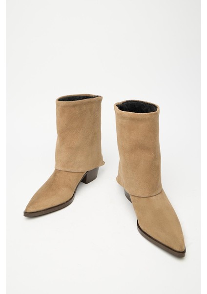 Camel Süet Kadın Hakiki Deri Western Topuklu Bot – Sivri Burun & Fermuar Aksesuarlı fiyatları