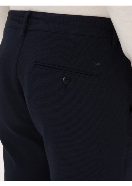 Erkek Lacivert Slim Fit Beli Bağcıklı Kanvas Pantolon 50308731-VR033