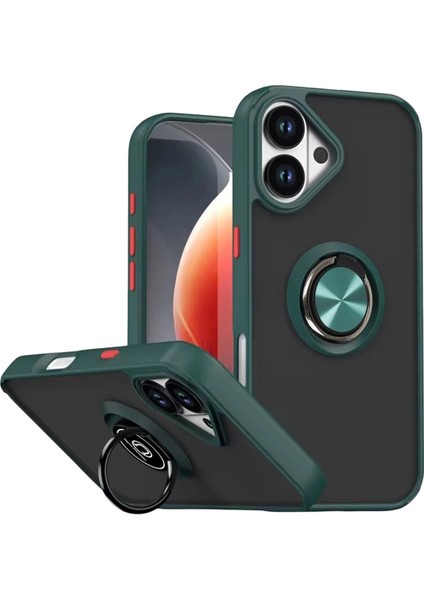Apple iPhone 17 Kılıf Mat Parmak Izi Yapmaz Renkli Tuşlu 360 Yüzüklü Standlı Military Kamera Korumalı Kapak